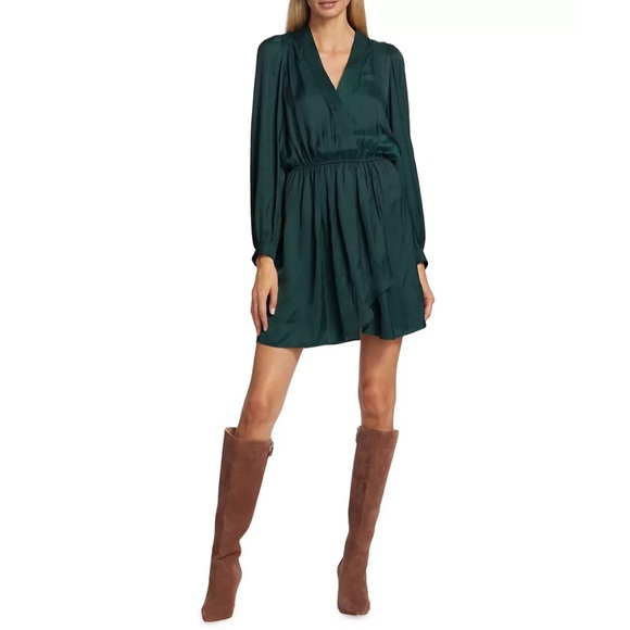 Zadig & Voltaire Green Remember Satin Long Sleeve V Neck Dress Party Going out M - Picture 1 of 11